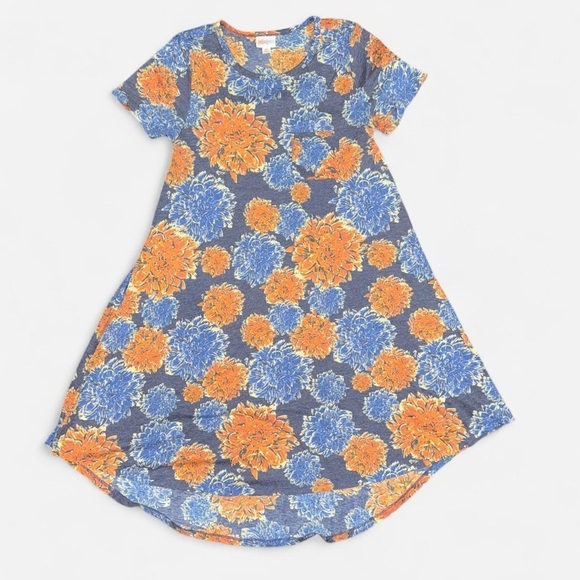 LulaRoe “Carly” Blue and Orange Floral High-Low Super Soft Casual Sundress - Picture 1 of 6